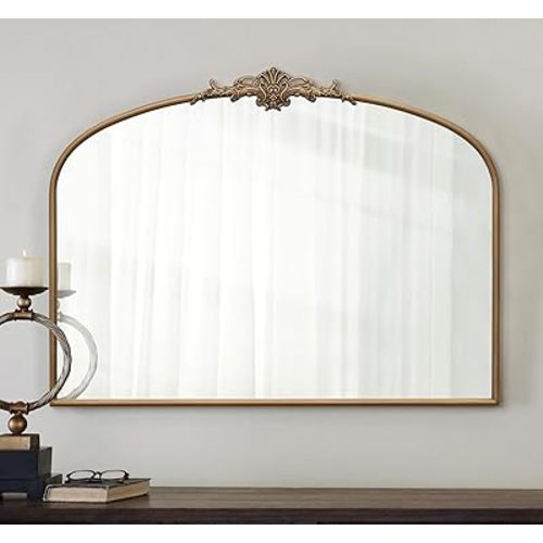 Besdomus Vintage Arched Gold Mirror: 40"x29" Large Matt Gold Antique Wall Mounted Mirror - Baroque Traditional Ornate for Entryway/Fireplace/Bathroom/Hallway - Home Decor for Fashion Women