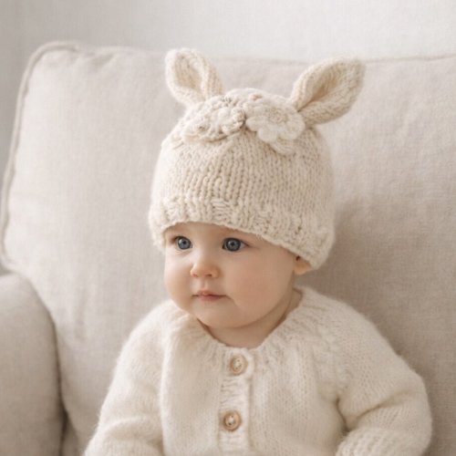Flower Bunny Beanie Natural - Huggalugs