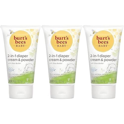 Burt's Bees Baby Daily Cream to Powder, Talc-Free Diaper Rash Cream - 4 Ounce (Pack of 3)