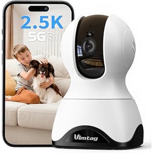 VIMTAG Indoor Pet Camera, 2.5K Dog Camera with Phone App, 360° Pan/Tilt Security Camera Indoor for Home/Nanny/Baby/Cat/Room, Dual-Band WiFi, Night Vision, Motion Tracking, 2-Way Audio, Cloud & SD Card