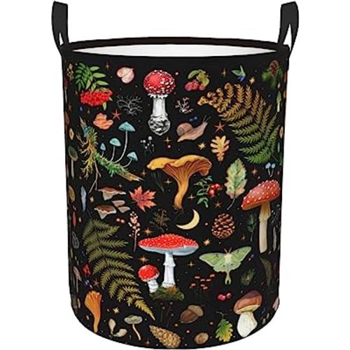 Mushroom Laundry Basket, Mushroom Decor Laundry Bag with Handles-Collapsible Storage Bin Mushroom Decor for Bedroom, Nursery Hamper, Toy Storage, 13.4X16.5IN