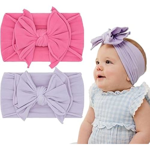 Baby Bling Bows Newborn to Little Girls Hair Bow - FAB-BOW-LOUS Headbands Toddlers Hair Accessories, Made in the USA, One Size (2 Pack - Hot Pink & Light Orchid)
