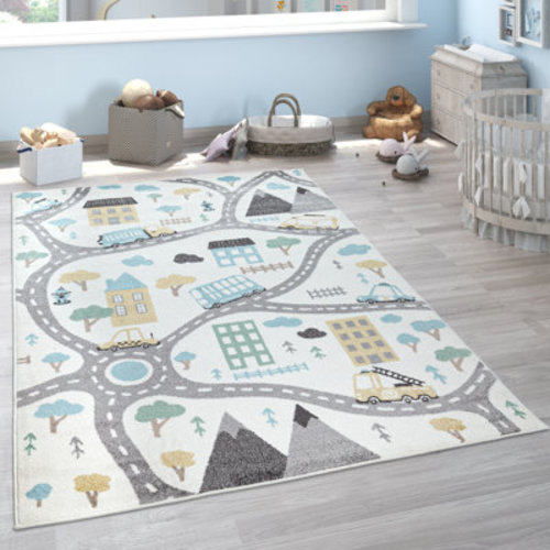 Paco Home Nursery Rug With Streets Cars And Trees Motif In Pastel Colors | Wayfair