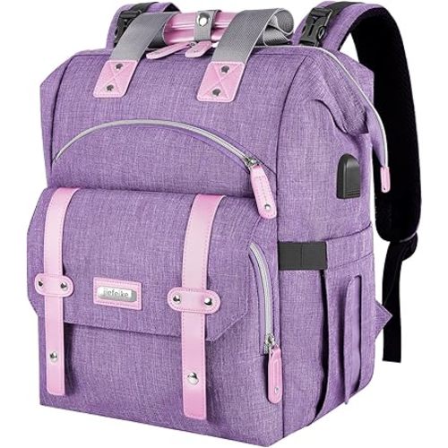Jiefeike Diaper Bag Backpack,Purple baby bag for Mom Dad Girls Boys,15.6inch baby girl diaper bag with Insulated Pockets,USB Charging Port,RFID Anti-Theft Water-Resistant Pocket