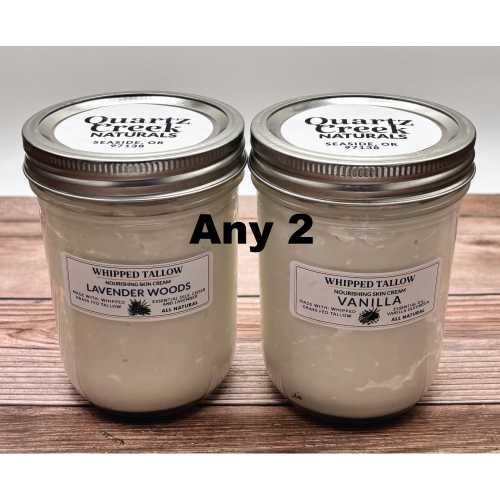 ANY 2 / Whipped Tallow Skin Cream Grass-Fed Tallow Face Moisturizer Non-Toxic Butter Lotion 4 oz / 8 oz / 16 oz Reusable Mason Glass Jars