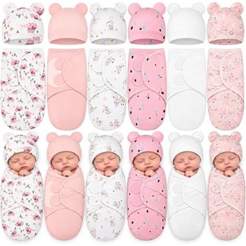 Ramede - Paquete de 6 mantas para bebé con sombreros, oso, rosa