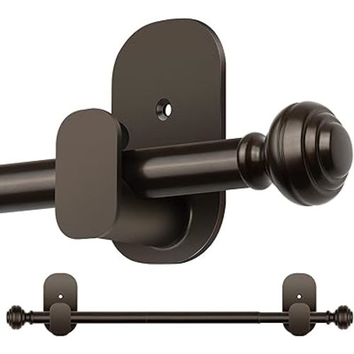 KAMANINA Curtain Rods No Drilling for Windows 32 to 86 Inches, 5/8 Inch Diameter Adjustable Single Curtain Pole with Adhesive Brackets, Bronze