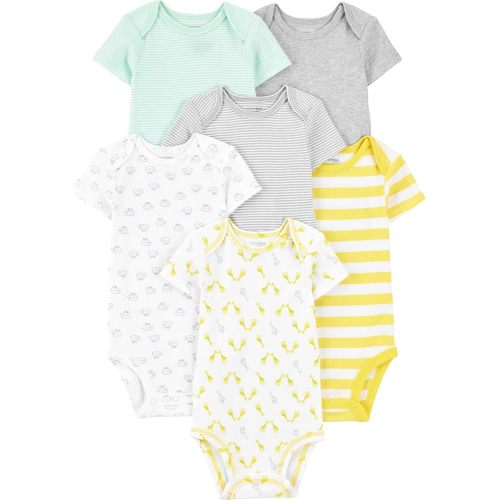 Simple Joys by Carter's Baby 6-Pack Short-Sleeve Bodysuit, Grey/Yellow, 6-9 Months