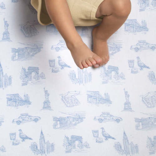 NYC Toile Organic Jersey Cotton Crib Sheet and Changing Pad Cover Set