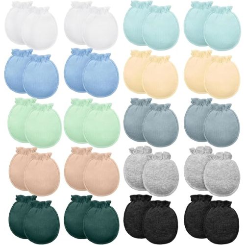 20 Pairs Newborn Baby Boys Girls Mittens 0-6 Months Infant Toddler Mittens No Scratch Solid Color Gloves