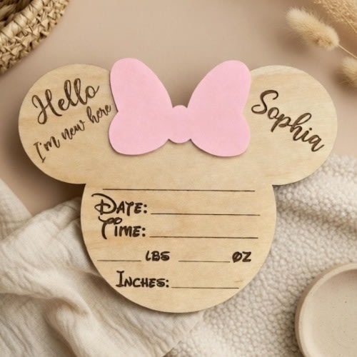Disney Mouse Baby Announcement Sign with Birth Stats | Personalized Baby Name Sign | Hospital Name Board | Baby Shower Gift | Nursery Decor