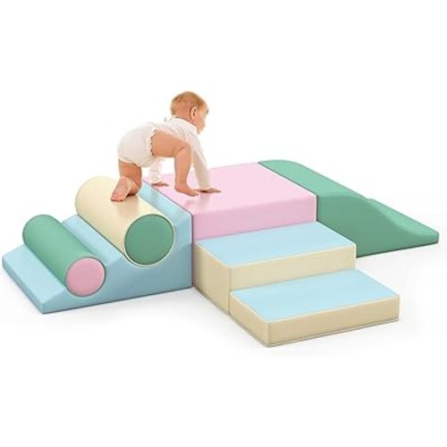 Betterhood Toddler Climbing Toys Indoor, 2 PCS Climb and Crawl Activity Playset for Toddlers 20" L x 20" W x 10" H, Colorful Climbing Blocks Structure for Indoor Active Play Blue/Green