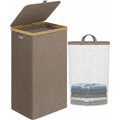IEGrow Laundry Hamper with Lid,110L Laundry Basket with Mesh Bag,Brown