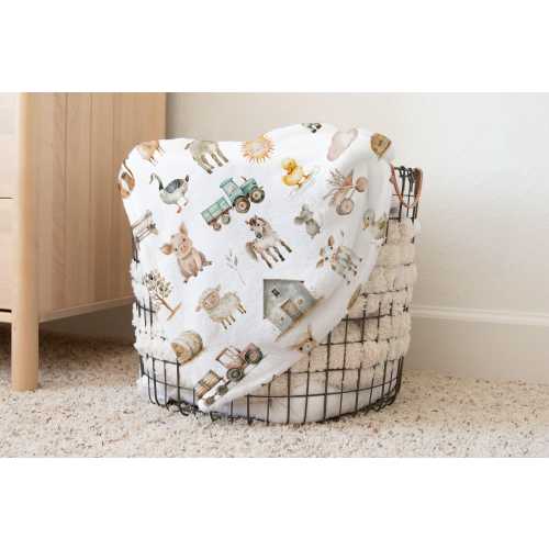 Farm Baby Blanket, Farm Nursery Bedding, Tractor Blanket, Cow Pig Horse Blanket, Farm Theme Nursery, Newborn Blanket, Farm Crib Bedding  HaR