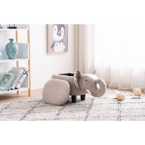 Elliot the Elephant Storage Ottoman Gray - Home 2 Office: Faux Leather, Lift-Top Design, Wood Frame, No Assembly Required