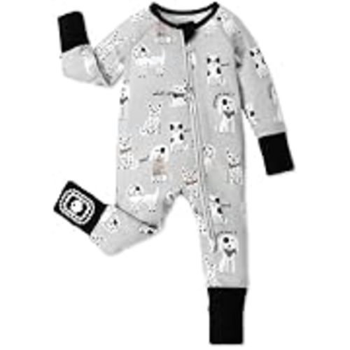 PATPAT Organic Cotton Baby Footie Pajamas with Two-Way Zipper & Fold-Over Mittens, Soft Stretchy Romper for Newborn Boy Girl, Unique Dog, 0-3 Months