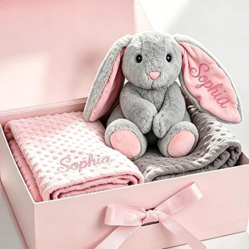 Personalized Baby Blanket with Bunny Set