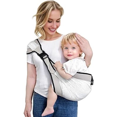 Baby Mesh Sling Carrier Toddler Carrier for Boys & Girls, Lightweight Breathable Summer Baby Wrap, Adjustable & Non-Slip Half Wrapped Baby Carrier (Mesh-Gray)