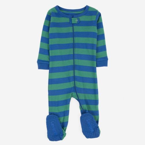Leveret Footed Cotton Pajamas Striped Blue and Green 0-3 Month