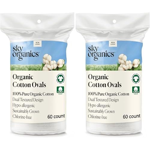 Sky Organics Organic Cotton Large Pads for Makeup Removal, Cleansing, Toner Application, 100% Pure Organic Cotton, GOTS Certified, Dual Textured Design, 120 Count with eBook