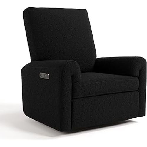 Storkcraft Sorrento Deluxe Power Recliner Swivel Glider (Black Boucle) – Premium Electronic Power Recliner for Nursery, Includes Dual-USB Charging Port with USB-A & USB-C, Nursery Glider Rocking Chair