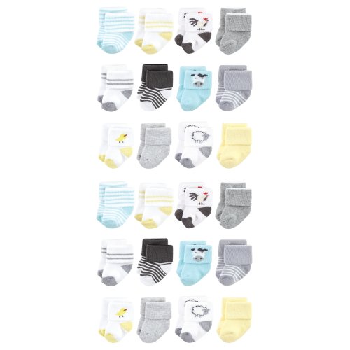 Hudson Baby Cotton Rich Baby Terry Socks 24-Pack, Farm