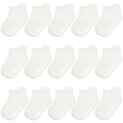 HYCLES 15 Pairs Toddler Socks, Kids Grip Socks for 6-12 Month 1-7 Years Non Slip Ankle Sock for Baby Boys Girls
