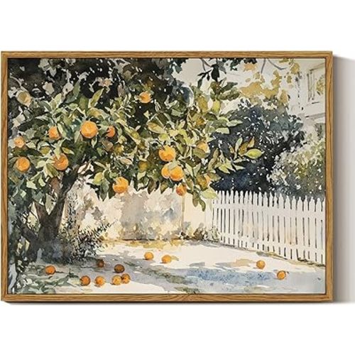 InSimSea Framed Canvas Wall Art Vintage Decor, Orange Trees Art Room Decor Aesthetic, Classic Rustic Farmhouse Wall Decoration for Bedroom Living Room Bathroom Gallery, 12x16inch