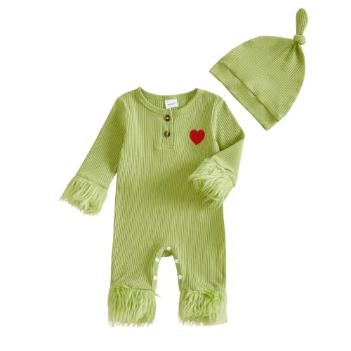 Infant Boys Girls Clothes Set Newborn Baby Romper Hat Ribbed Knit Long Sleeve Button Solid Bodysuit Jumpsuit