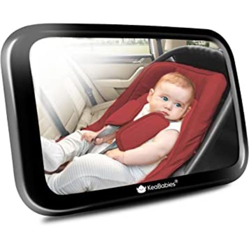 Large Shatterproof Baby Car Mirror - Safety Baby Car Seat Mirror - Baby Car Mirror for Back Seat Rear Facing Infant - Carseat Mirrors - Fully Assembled Baby Mirror For Car (Matte Black)
