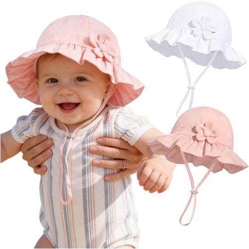 Baby Girl Wide Brim Bucket Hats with UPF 50+ Outdoor Adjustable Beach Hat with Sun Hat