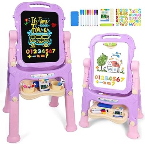 Joyooss Art Easel for Kids Toddler Easel Stand for Painting Adjustable,Magnetic Double Sided Drawing Dry Erase Board Children Art Accessories for Kid Ages 4-8 Boys and Girls Gift Learning Toy