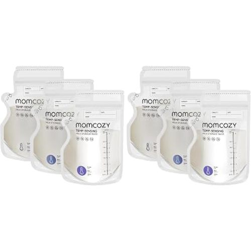 Momcozy Easy Pour Breastmilk Storage Bag, 8Oz, Temp-Sensing Color Change, 120 Count Milk Bag with Self Standing for Breastfeeding, No Leak Presterilized for Freezer, Recyclable & BPA Free (Pack of 2)