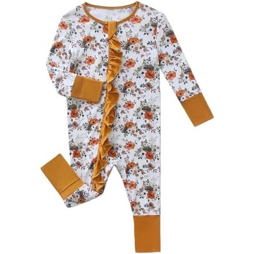 Infant Baby Clothing Bamboo Rayon Footies, Newborn outfit Footed Long Sleeve Jumpsuit with Zipper & Mitten Cuffs