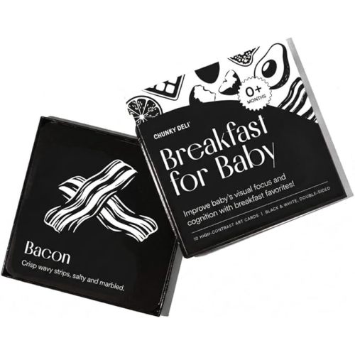 Chunky Deli Breakfast for Baby High-Contrast Art Cards Black and White Newborn Vision Tracking Flash Cards for Tummy Time Food Themed Infant Toys 0-6+ Months