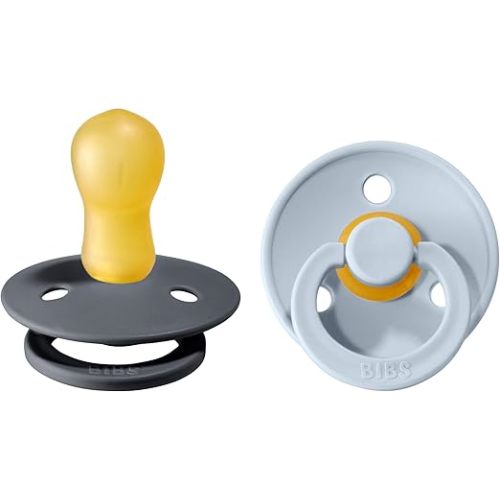 Bibs Pacifiers Color Collection, Set of 2 BPA-Free Latex Pacifiers Made in Europe, Round Nipple Baby Pacifier.