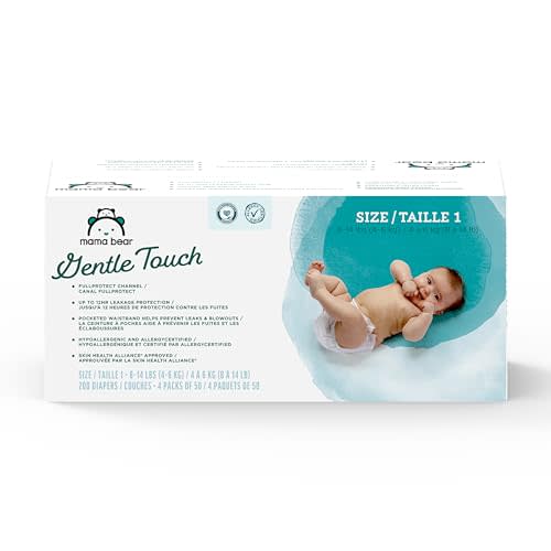Amazon Brand - Mama Bear Gentle Touch Diapers, Size 1, 200 Count (4 packs of 50)