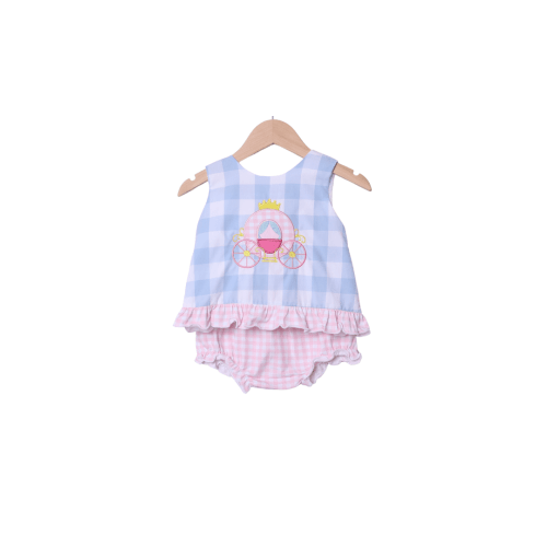 Blue Gingham Princess Carriage Applique Set