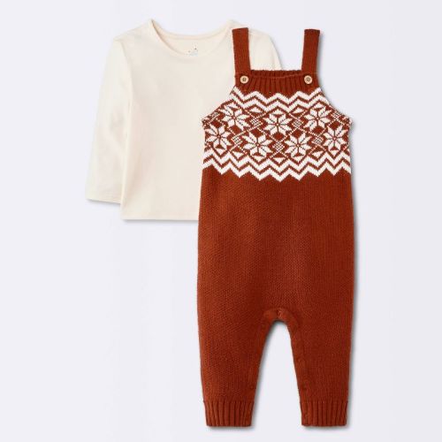 Baby 2pc Long Sleeve Christmas Holiday Fairisle T-Shirt and Overalls Set - Cloud Island™ Red/Cream 12M