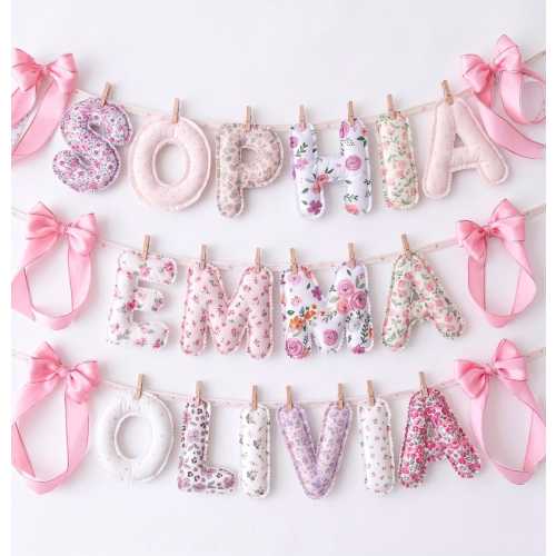 Personalized Name Garland for Nursery | Fabric Letter Banner for Baby Girl | Custom Floral Nursery Decor | Baby Shower Gift, Newborn Gift