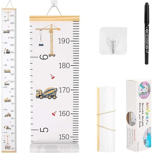 Growth Chart for Kids,Child Height Chart Ruler for Wall,Wood Frame Fabric Canvas Height Measurement Ruler for Kids Nursery Room,Removable Wall Decor 79"x7.9"