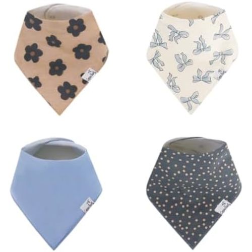 Copper Pearl Baby Bibs 4 Pack, Printed Bandana Drool Bibs for Baby Girl & Boy, Soft Cotton Drooling Teething Bibs