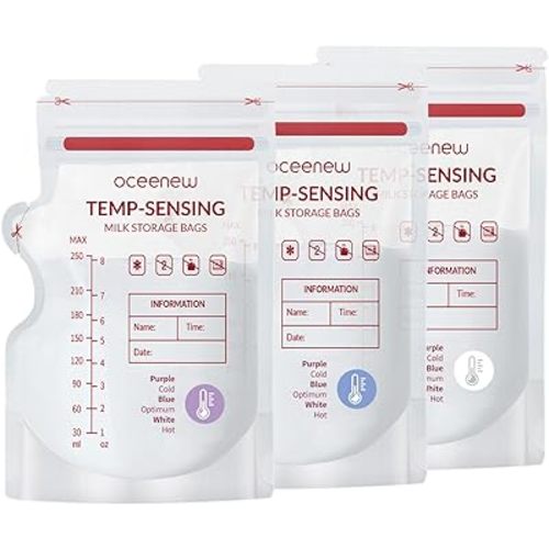 240 Pcs Breastmilk Storage Bags 8 Oz, Temp-Sensing BPA Free Milk Storage Bags with Pour Spout for Breastfeeding, Self-Standing or Flat Pre-sterilised Bag, Space Saving for Fridge or Freezer