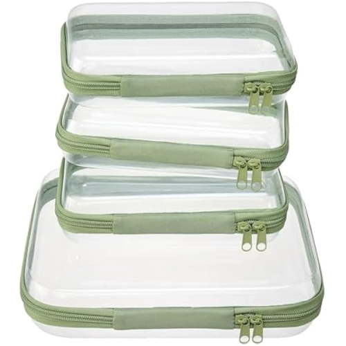 LYH4 pcs Clear Zipper Pouches,Hard Shell Zipper Case, Toiletry Bag for Travel, CLear Diaper Bag, Toiletry Pouch, Travel Organizer, Cosmetic Bag,Toy Storage Bins (M+3S) (Mint Green)