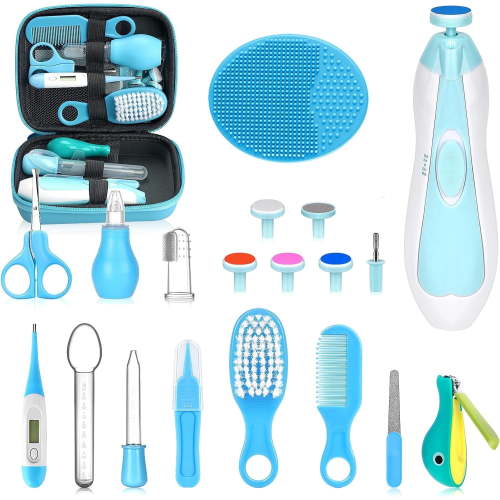 Baby Grooming Kit, Infant Safety Care Set with Hair Brush Comb Nail Clipper Nasal Aspirator,Baby Essentials Kit for Newborn Girls Boys (Blue 26 in 1)