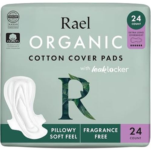 Amazon.com: Rael Organic Cotton Cover Sanitary Pads for Women (XL Overnight, 12 Ct) | Ultra Thin Period Pads with Wings for Women, Ultimate Absorbency, Unscented, Chlorine Free, Period Essentials, Feminine Care : Everything Else