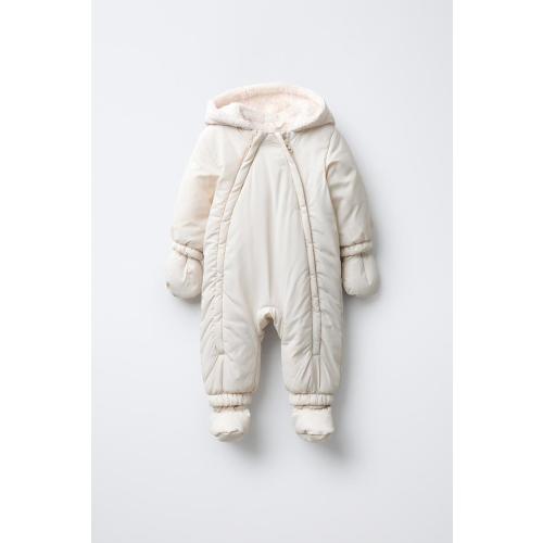 NYLON ROMPER WITH DETACHABLE MITTENS AND BOOTIES - Ecru | ZARA United States