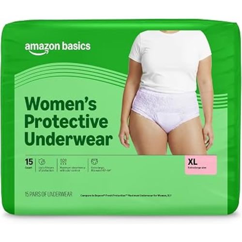 Amazon Basics Postpartum Incontinence Underwear for Women, Maximum Absorbency, Leak Protection, Odor Guard, Soft Comfortable Fit, Disposable, X-Large, Lavender, 15 Count, Packaging May Vary
