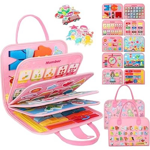 Toddler Busy Board Montessori Toys for 3 Year Old Birthday Gifts for Kids 10 Pages in 1 Soft Felt Activity Book Develop Fine Skills Educational Learning Sensory Travel Toys for Airplane Car