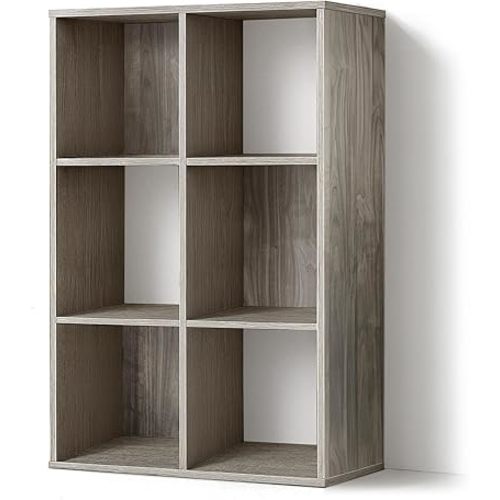 CAPHAUS Sturdy Room 11-Inch Cube Storage Organizer Shelf, with Thick Exterior Edge, Storage Shelf Divider w/Back, Bookcase, 6-Cube, Dark Grey
